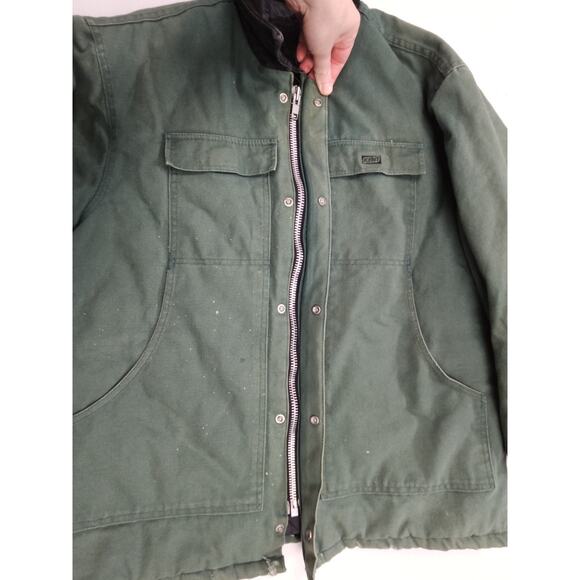 Vintage Canvas Chore Coat Men's Large Green Corduroy Collar Quilted Insulated - Picture 6 of 9